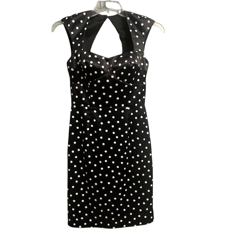 White House Black Market Size 2 Black Polka Dot Dress Satin Look
